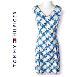 Tommy Hilfiger Blue and White Sheath Dress. Cotton-Spandex EUC